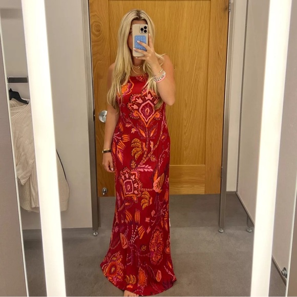 FARM RIO Sunset Tapestry Satin Maxi Dress M - Picture 1 of 8
